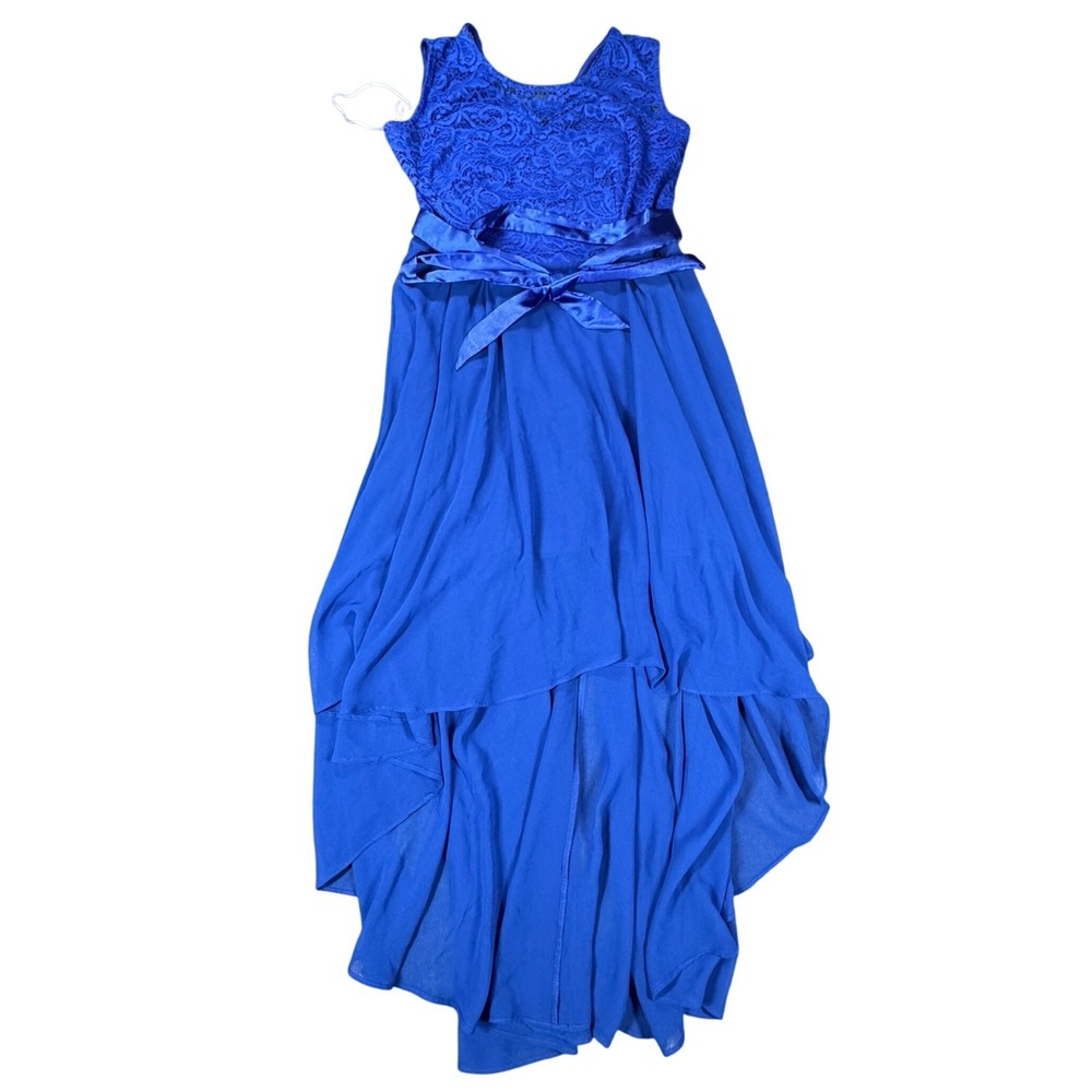 Bery Love Dress Womens L Royal Blue‎ Lace Top High Low Chiffon Formal Gown